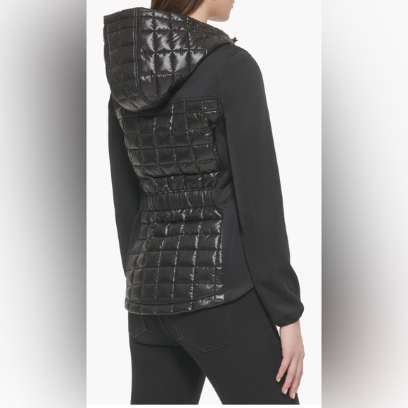 Guess Quilted Cire Scuba Mix Zip Hoodie In Black/size M - Picture 3 of 5